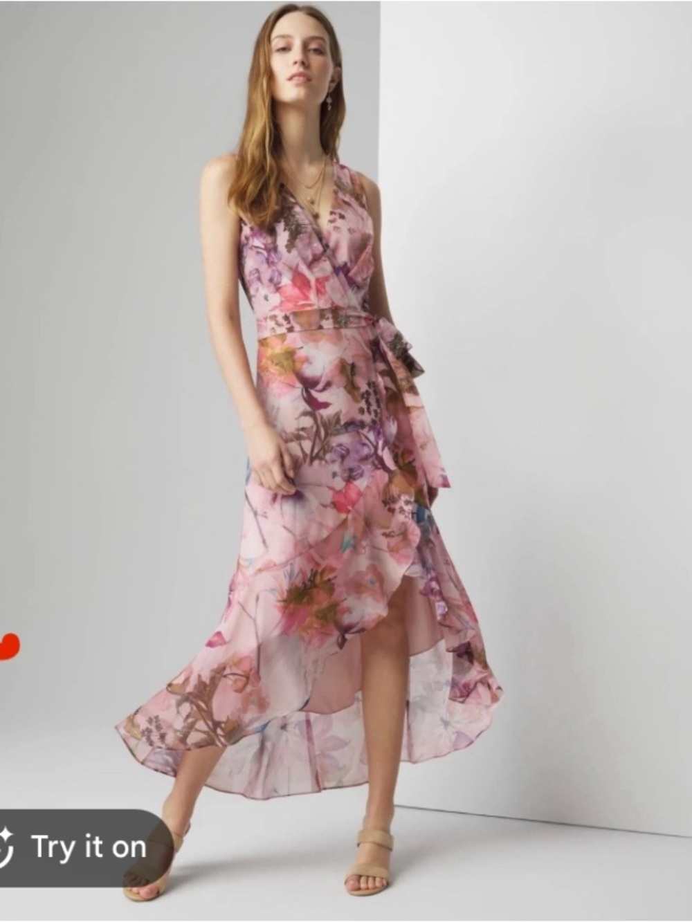 NWT White House Black Market (WHBM) Floral Pink Wrap Midi Dress with Tie Waist